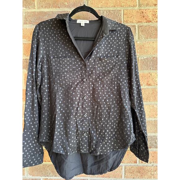Cloth & Stone Women's Black Gray Polka Dot Hi Low Button Up Blouse Size XS NWT - Picture 1 of 3